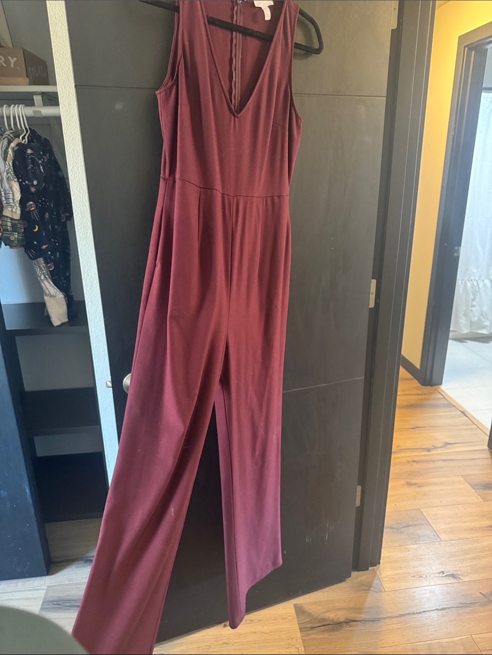 Leith Sleeveless V-Neck Wide-Leg Jumpsuit in Burgundy